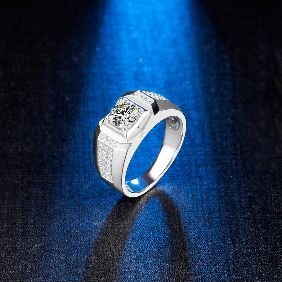 Broad Silver Moissanite Ring M80A