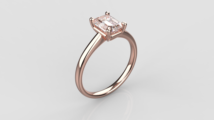 Emerald Cut Solitaire Moissanite Ring in 9ct Rose Gold.