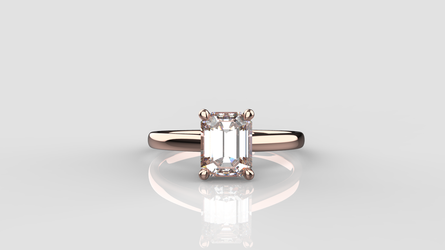 Emerald Cut Solitaire Moissanite Ring in 9ct Rose Gold.