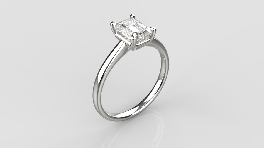 Emerald Cut Solitaire Moissanite Ring in 9ct White Gold.