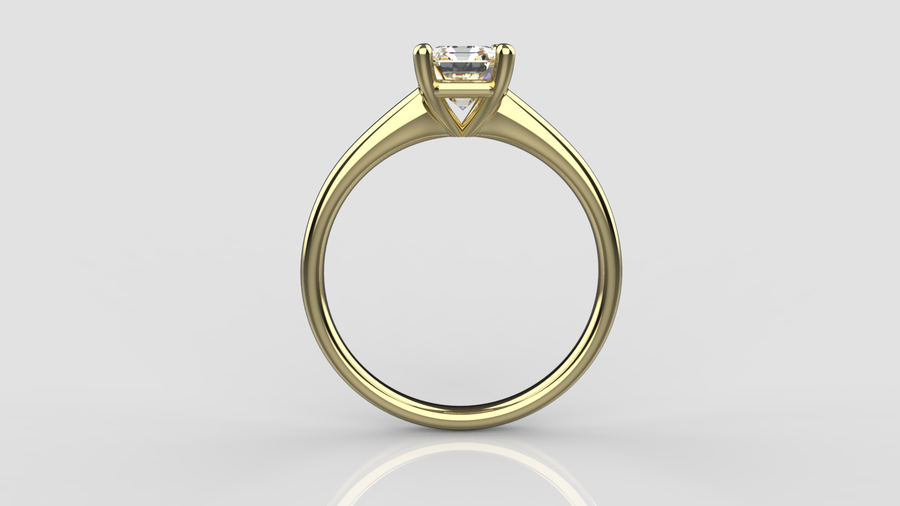 Emerald Cut Solitaire Moissanite Ring in 9ct Yellow Gold.