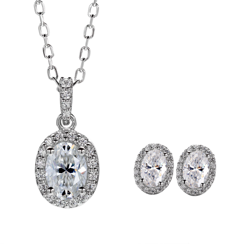 Oval Halo Pendant and Earring Set.