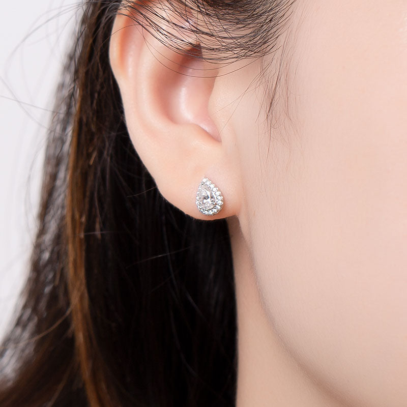Pear Cut Halo Moissanite Earrings