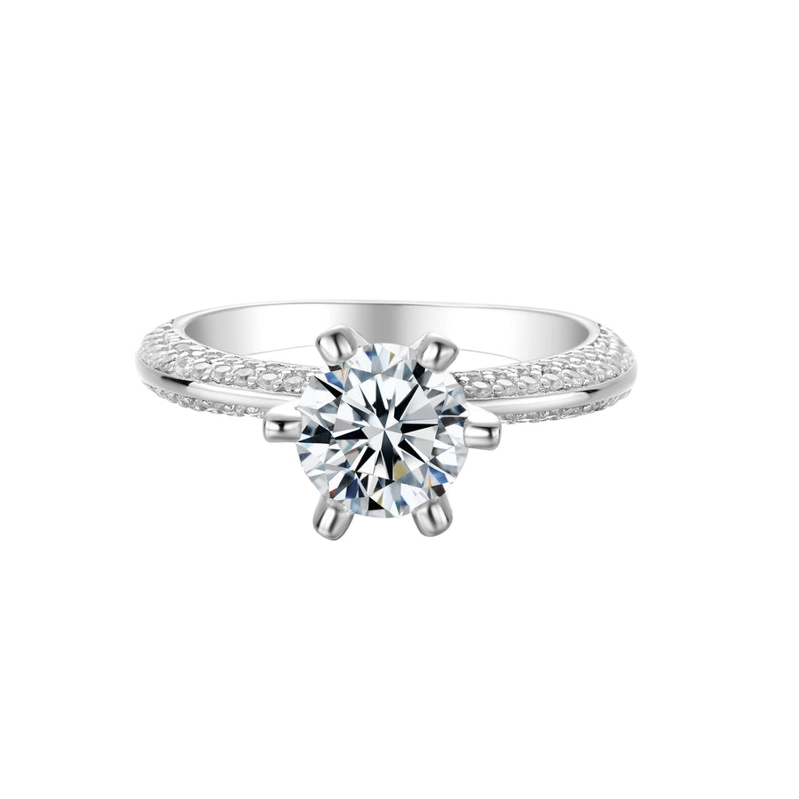 Pave Set Knife Edge Silver Moissanite Ring M13A