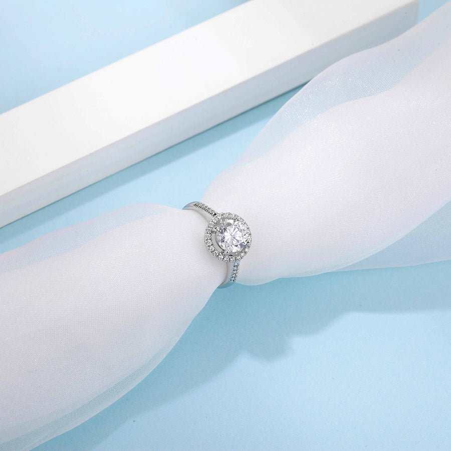 Halo Moissanite Silver Ring M16A