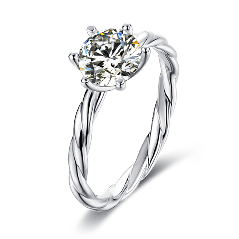 Twisted Band Silver Solitaire Moissanite Ring M18A