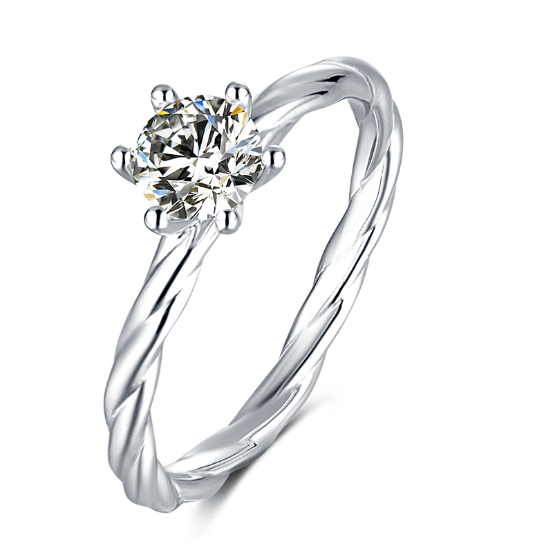 Twisted Band Silver Solitaire Moissanite Ring M18B