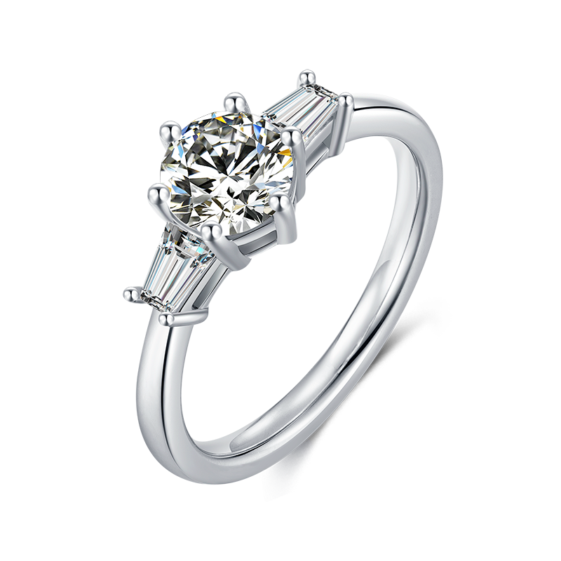 Classic Stepped Baguette Trilogy Moissanite Ring M34A