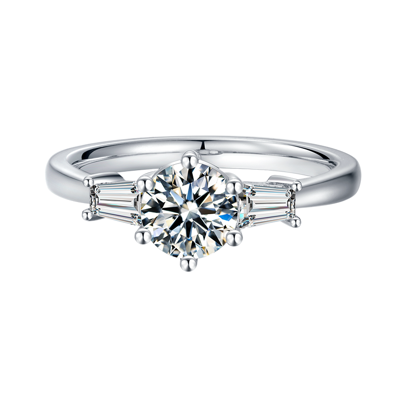 Classic Stepped Baguette Trilogy Moissanite Ring M34A