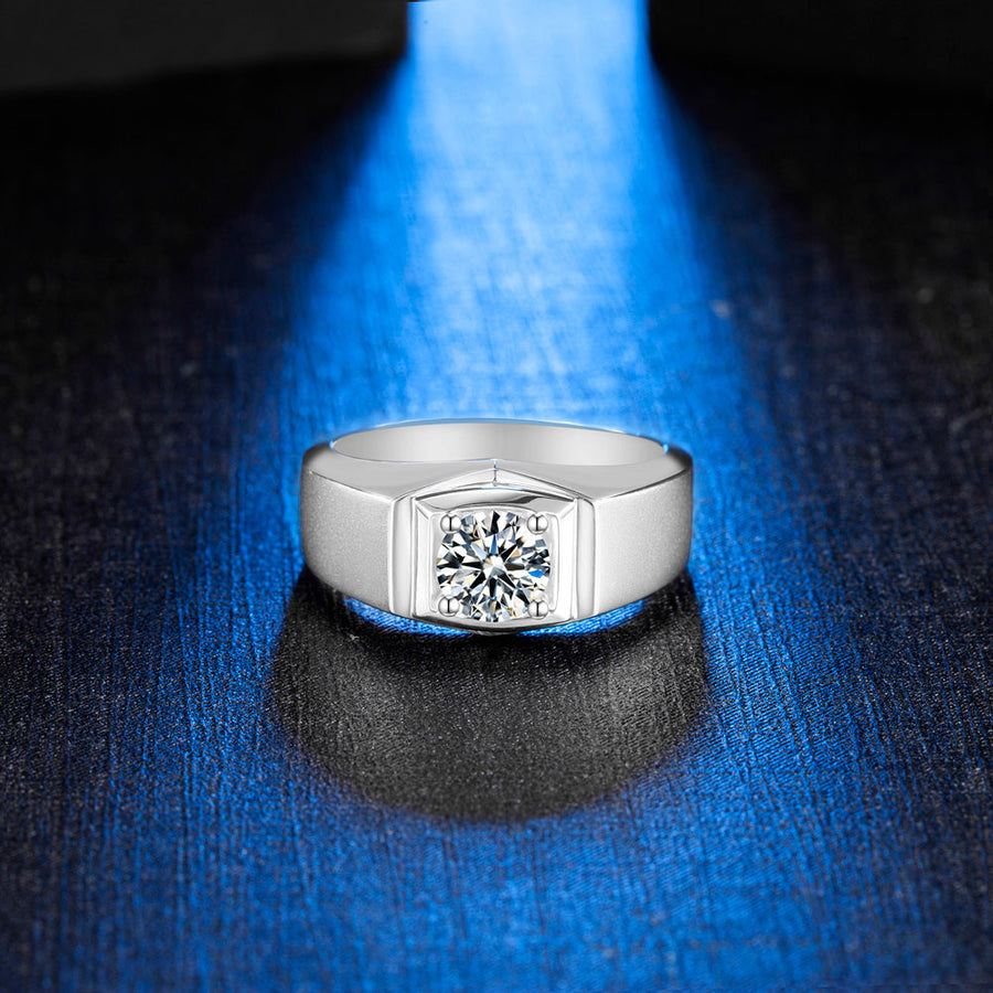 Broad Silver Moissanite Ring M74A