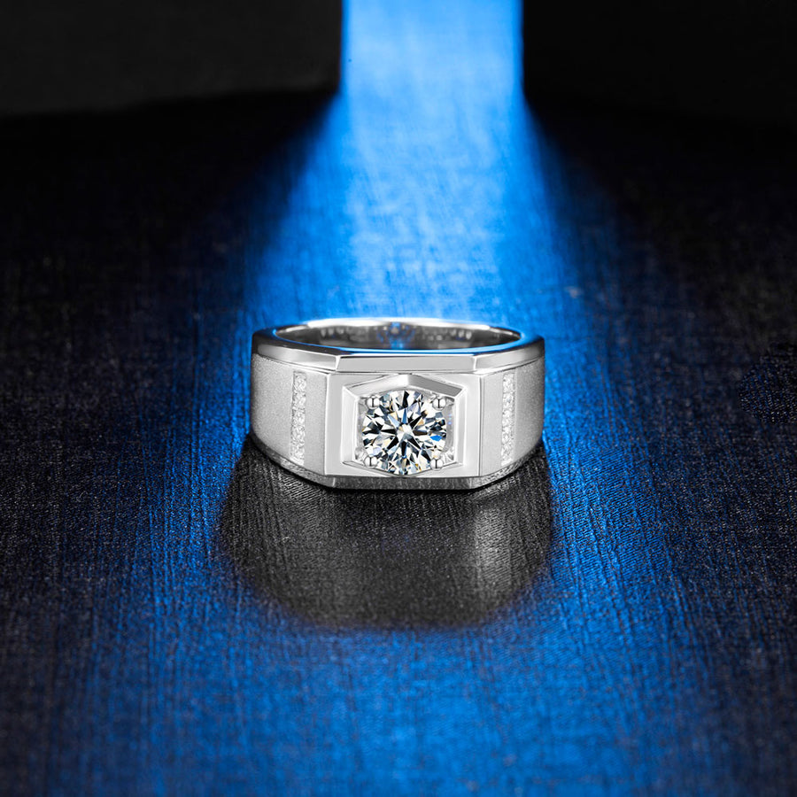 Broad Silver Moissanite Ring M79A