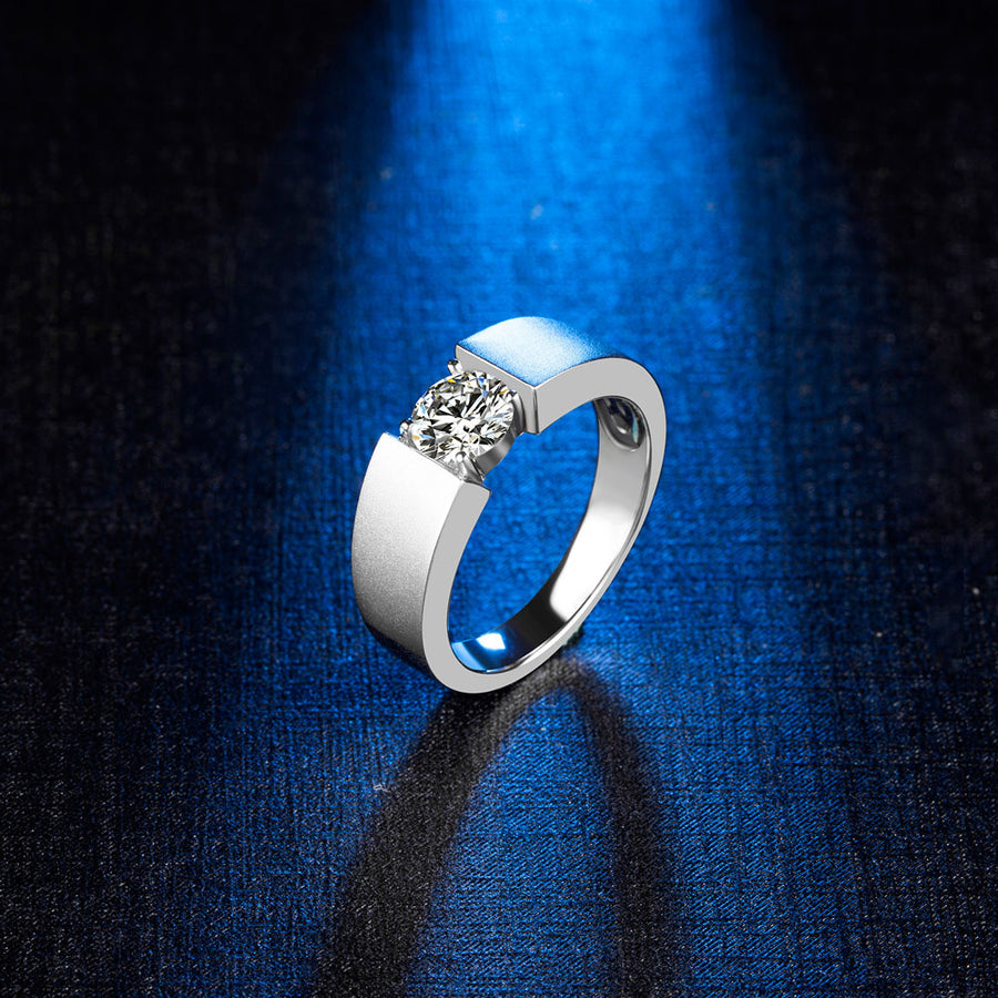 Broad Silver Moissanite Ring M82A