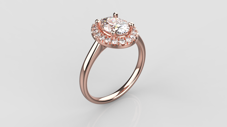 Oval Cut Moissanite Halo Ring in 9ct Rose Gold