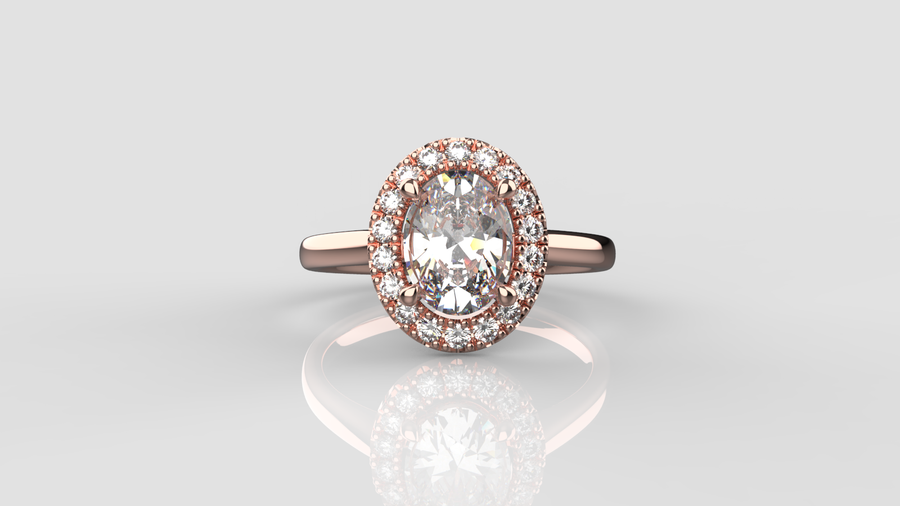 Oval Cut Moissanite Halo Ring in 9ct Rose Gold