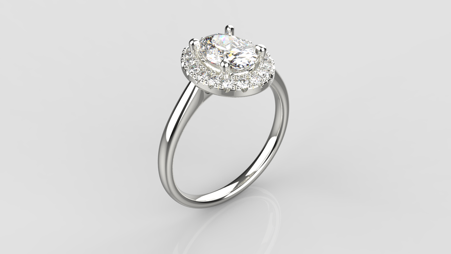 Oval Cut Moissanite Halo Ring in 9ct White Gold