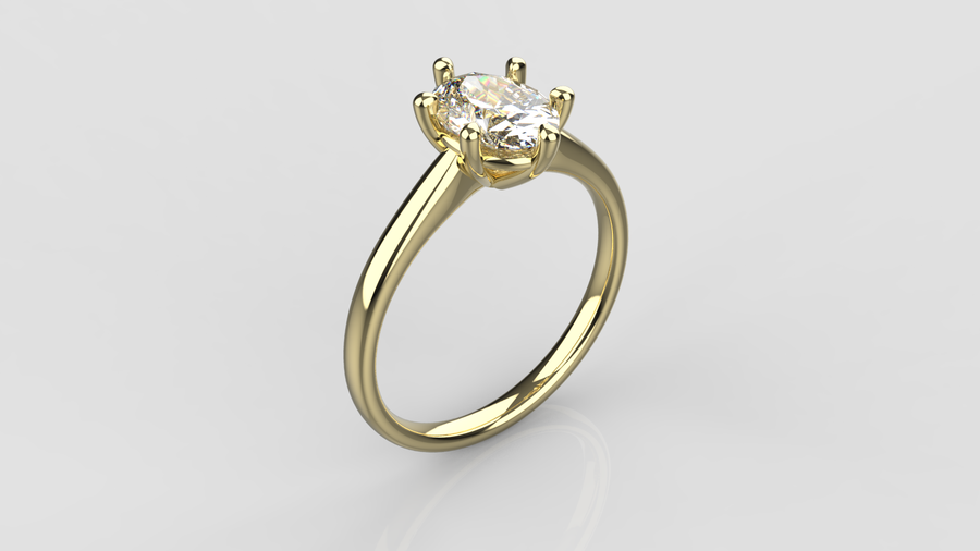 Oval Cut Moissanite Solitaire Ring in 9ct Yellow Gold
