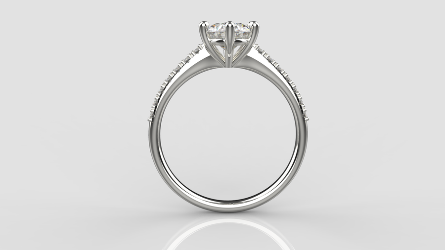 Oval Cut Moissanite Solitaire Ring with small Moissanites on the shank in 9ct White Gold