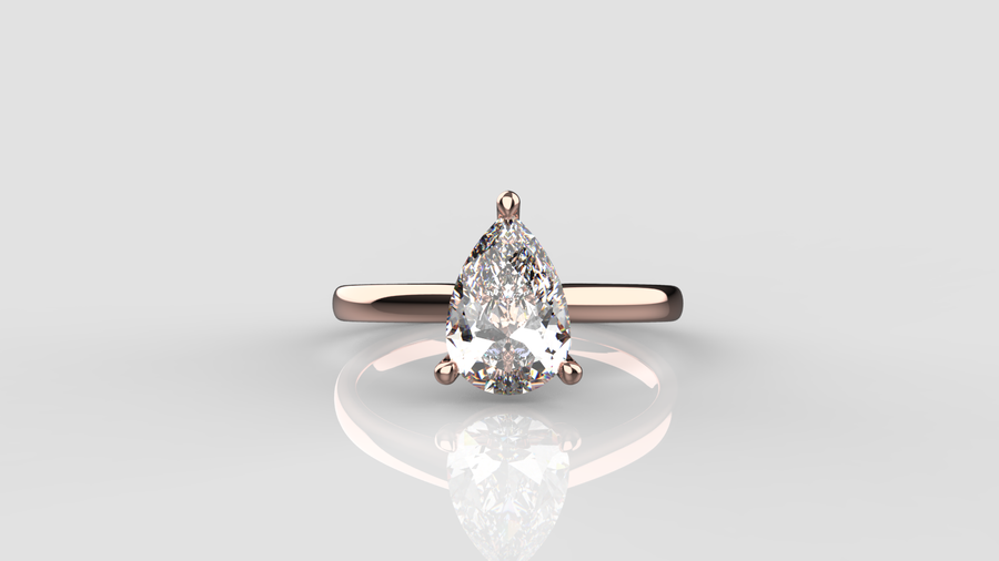 Pear Cut Moissanite Solitaire Ring in 9ct Rose Gold