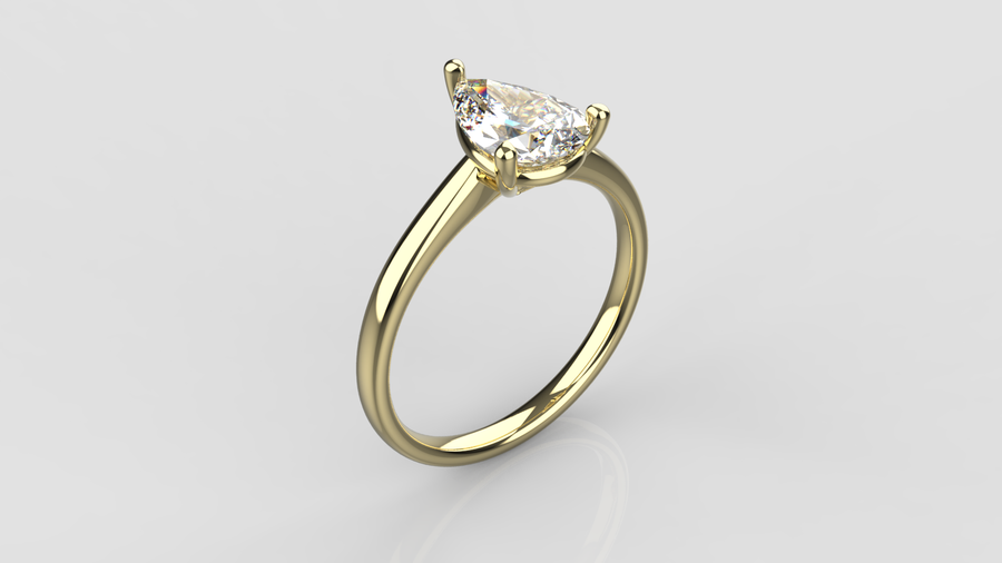 Pear Cut Moissanite Solitaire Ring in 9ct Yellow Gold
