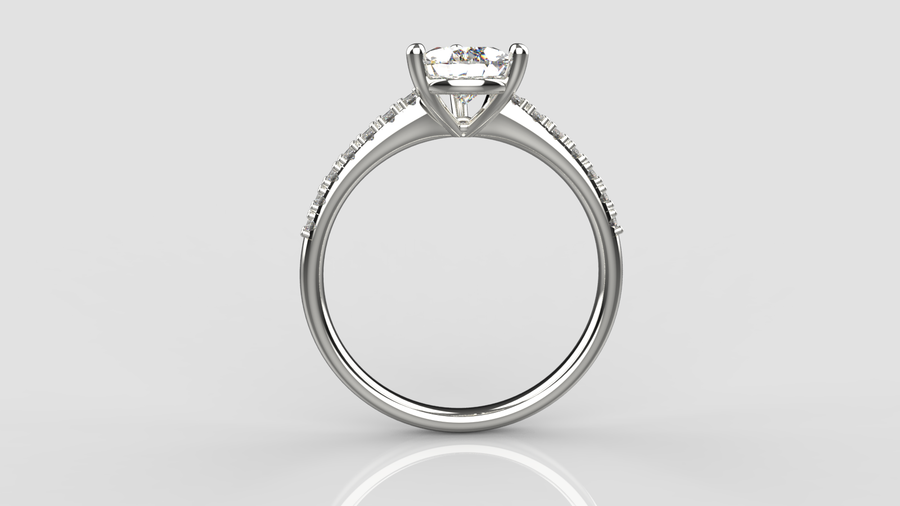 Pear Cut Moissanite Solitaire Ring with small Moissanites on the shank in 9ct White Gold