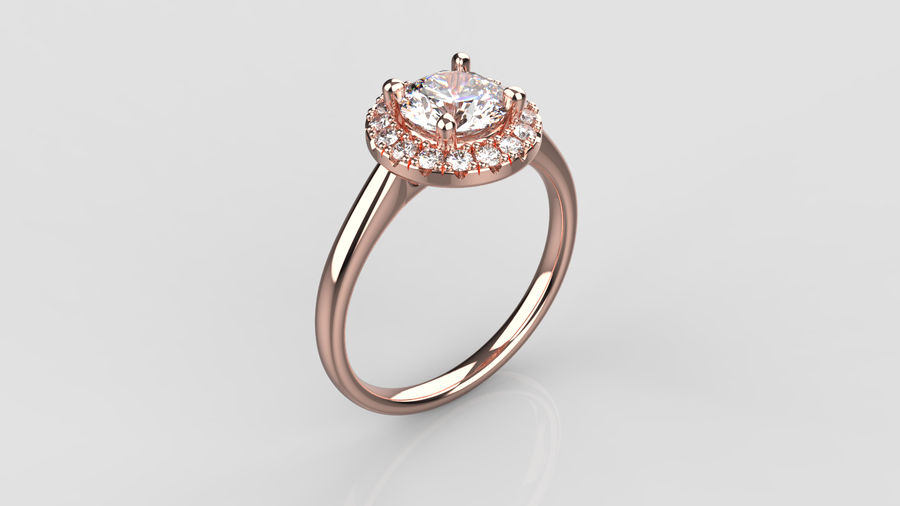 Round Brilliant Cut Moissanite Halo Ring in 9ct Rose Gold
