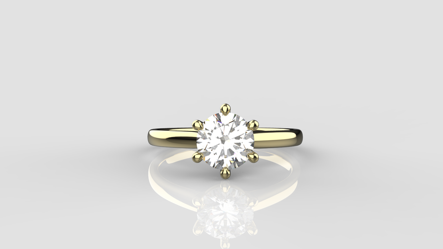 Round Brilliant Cut Moissanite Solitaire Ring in 9ct Yellow Gold